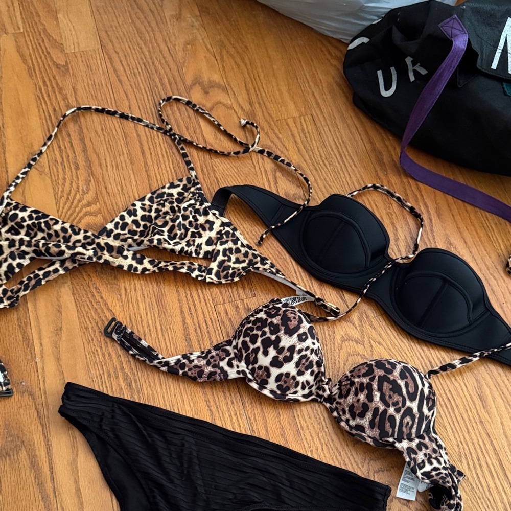 Leopard Print and Black Bikini Set bundle of 4 pairs